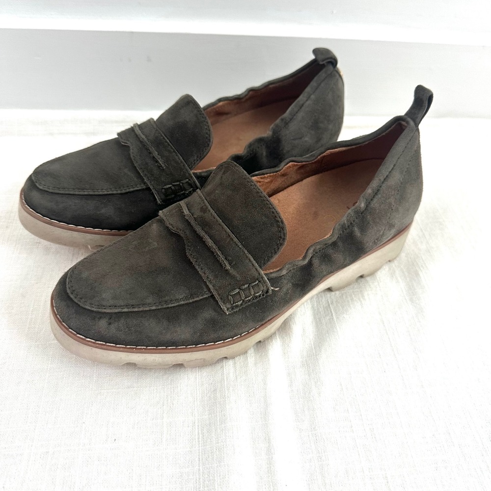 Vionic Cynthia II Loafers Dark Khaki Suede Flat Slip On Women Shoes‎ Size 7